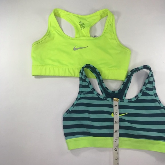 2 Nike Sport Bra Bundle Neon Yellow Striped Small - Picture 3 of 8
